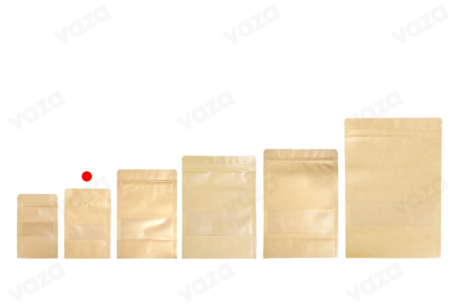 Doypack 100x30x150 m stand-up pouch kraft with a zipper, window, a transparent inside and outside layer, also heat sealablem - 100 pcs Doypack 100x30x150 m stand-up pouch kraft with a zipper, window, a transparent inside and outside layer, also heat sealablem - 100 pcs-image_group