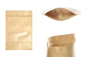 Sachets en papier kraft de type Doypack 140 x 40 x 200 mm, avec fermeture zip et fenêtre, revêtement intérieur et extérieur transparent et possibilité de fermeture par thermoscellage - 100 pcs-εικόνα_προϊοντική