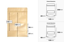 Σακουλάκια κραφτ τύπου Doy Pack 140x40x200 mm, με κλείσιμο "zip" και παράθυρο, εσωτερική και εξωτερική διάφανη επένδυση και δυνατότητα σφράγισης με θερμοκόλληση - 100 τμχ-εικόνα_διαστάσεις