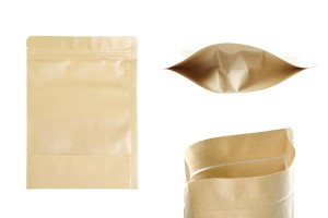 Sachets en papier kraft de type Doypack  160 x 40 x 220 mm, avec fermeture zip et fenêtre, revêtement intérieur et extérieur transparent et possibilité de fermeture par thermoscellage - 100 pcs-εικόνα_προϊοντική