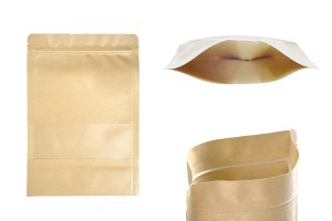 Sachets en papier kraft de type Doypack  170 x 40 x 240 mm, avec fermeture zip et fenêtre, revêtement intérieur et extérieur transparent et possibilité de fermeture par thermoscellage - 100 pcs-εικόνα_προϊοντική