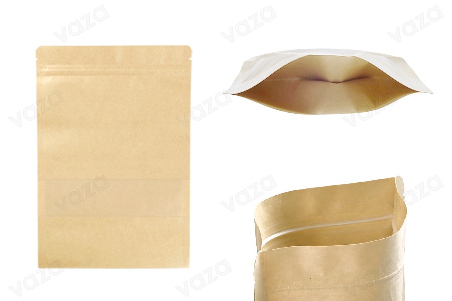 Σακουλάκια κραφτ τύπου Doy Pack 200x50x295 mm, με κλείσιμο "zip" και παράθυρο, εσωτερική και εξωτερική διάφανη επένδυση και δυνατότητα σφράγισης με θερμοκόλληση - 100 τμχ Σακουλάκια κραφτ τύπου Doy Pack 200x50x295 mm, με κλείσιμο "zip" και παράθυρο, εσωτερική και εξωτερική διάφανη επένδυση και δυνατότητα σφράγισης με θερμοκόλληση - 100 τμχ-εικόνα_προϊοντική