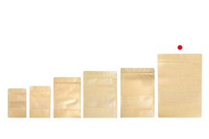 Sachets en papier kraft de type Doypack  200 x 50 x 295 mm, avec fermeture zip et fenêtre, revêtement intérieur et extérieur transparent et possibilité de fermeture par thermoscellage - 100 pcs-εικόνα_σύνθεση