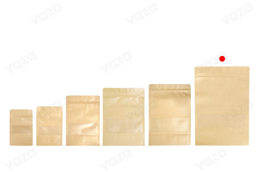 Σακουλάκια κραφτ τύπου Doy Pack 200x50x295 mm, με κλείσιμο "zip" και παράθυρο, εσωτερική και εξωτερική διάφανη επένδυση και δυνατότητα σφράγισης με θερμοκόλληση - 100 τμχ Σακουλάκια κραφτ τύπου Doy Pack 200x50x295 mm, με κλείσιμο "zip" και παράθυρο, εσωτερική και εξωτερική διάφανη επένδυση και δυνατότητα σφράγισης με θερμοκόλληση - 100 τμχ-εικόνα_σύνθεση