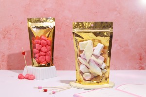 Doy Pack Beutel 180x50x280mm Aluminium mit goldener Rückseite, transparente Vorderseite mit Reißverschluss und Siegelfunktion mit Heißsiegelung - 100 Stück-εικόνα_σύνθεση