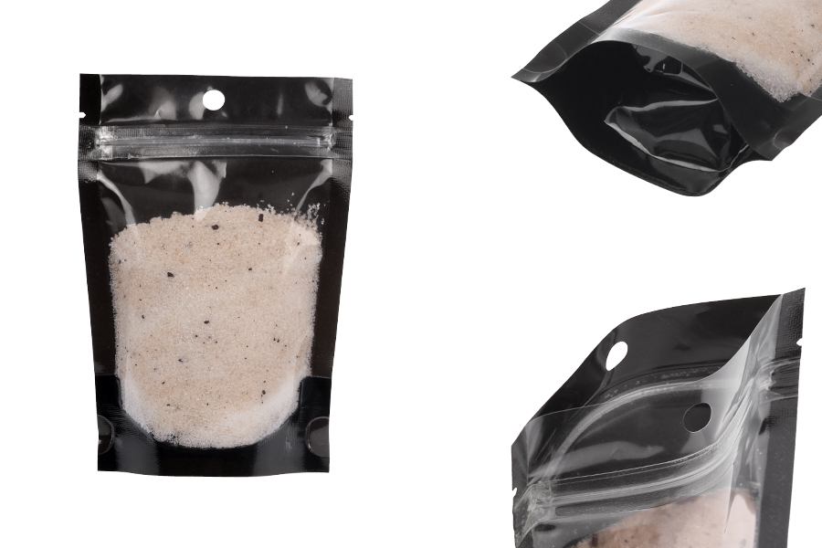 Aluminum Doypack stand-up pouch with zipper, black back and transparent front side, heat sealable, 100x30x150 mm - 100 pcs-image_product