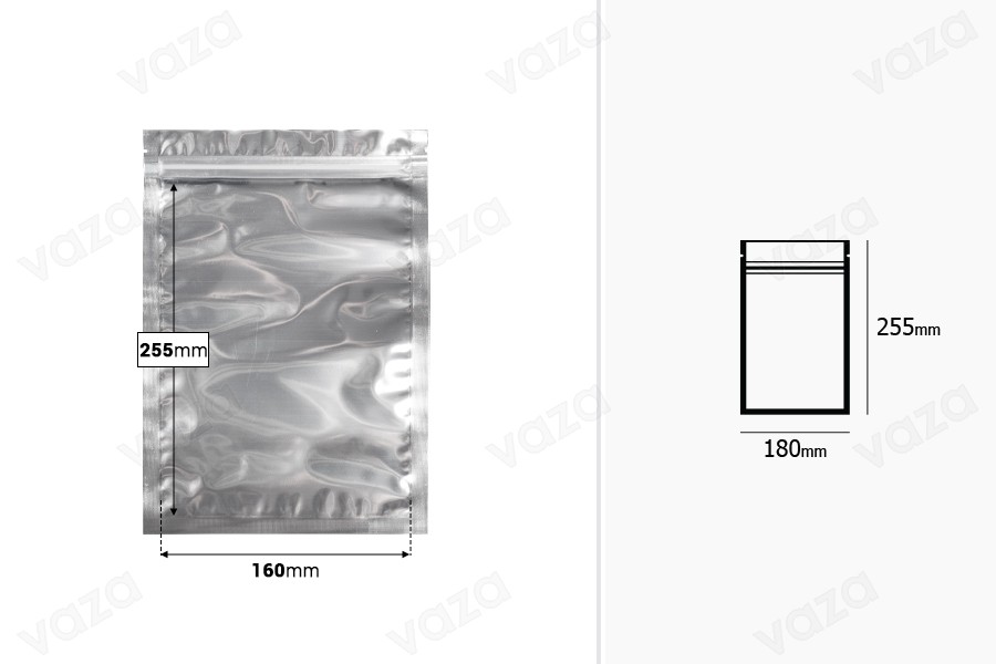 Σακουλάκια αλουμινίου με κλείσιμο "zip" 180x255 mm, διάφανη μπροστά πλευρά και δυνατότητα σφράγισης με θερμοκόλληση - 100 τμχ-εικόνα_διαστάσεις