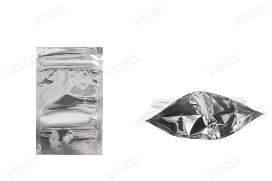 Σακουλάκια τύπου Doy Pack 90x30x135 mm αλουμινίου πίσω πλευρά, διάφανο μπροστά με κλείσιμο "zip" και δυνατότητα σφράγισης με θερμοκόλληση - 100 τμχ-εικόνα_προϊοντική