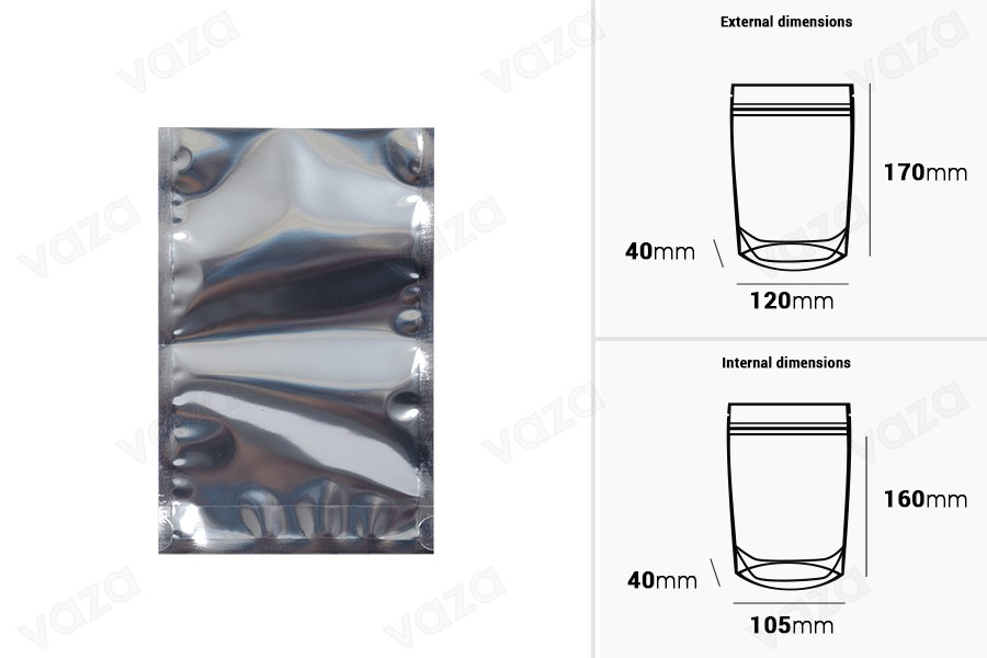 Σακουλάκια τύπου Doy Pack 120x40x170 mm αλουμινίου πίσω πλευρά, διάφανο μπροστά και κλείσιμο με θερμοκόλληση - 100 τμχ Σακουλάκια τύπου Doy Pack 120x40x170 mm αλουμινίου πίσω πλευρά, διάφανο μπροστά και κλείσιμο με θερμοκόλληση - 100 τμχ-εικόνα_διαστάσεις