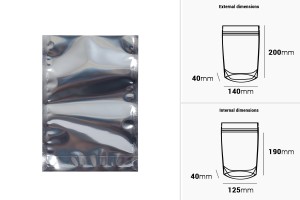 Doy Pack Beutel 140x40x200mm Alu-Rückseite, transparente Vorderseite und Verschluss mit Heißsiegelung - 100 Stk-bildgruppe
