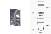 Σακουλάκια τύπου Doy Pack 80x30x130 mm αλουμινίου πίσω πλευρά, διάφανο μπροστά και κλείσιμο με θερμοκόλληση - 100 τμχ Σακουλάκια τύπου Doy Pack 80x30x130 mm αλουμινίου πίσω πλευρά, διάφανο μπροστά και κλείσιμο με θερμοκόλληση - 100 τμχ-εικόνα_διαστάσεις