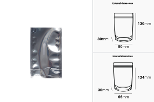 Sachets type Doy Pack 80 x 30 x 130 mm avec dos en aluminium, face transparente et fermeture par thermoscellage - 100 pcs-photo_dimensions
