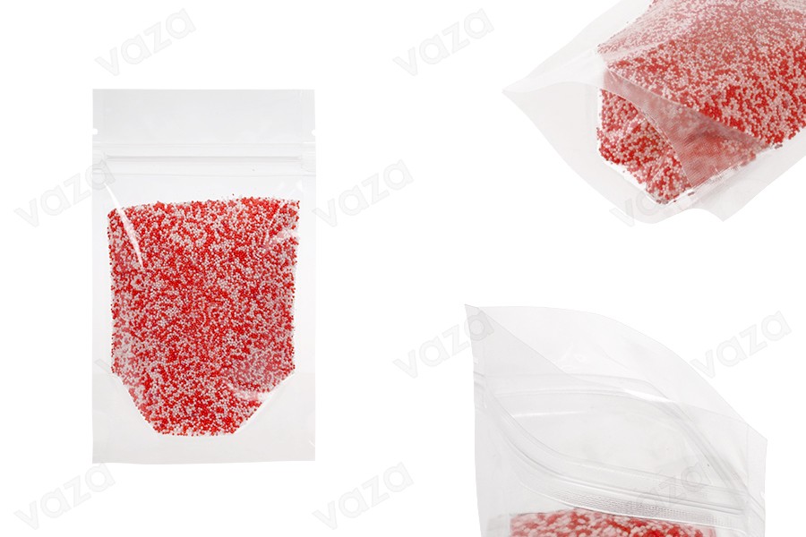 Transparent Doypack stand-up pouch with zipper, also heat-sealable in size 90x30x130 mm - 100 pcs. Transparent Doypack stand-up pouch with zipper, also heat-sealable in size 90x30x130 mm - 100 pcs.-image_product