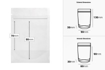 Transparent Doypack stand-up pouch with zipper, also heat-sealable in size 90x30x130 mm - 100 pcs. Transparent Doypack stand-up pouch with zipper, also heat-sealable in size 90x30x130 mm - 100 pcs.-image_dimensions