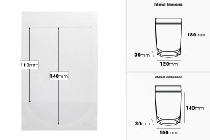 Standbodenbeutel 120x30x180mm transparent mit Druckverschluss -100 Stücke-bildabmessungen
