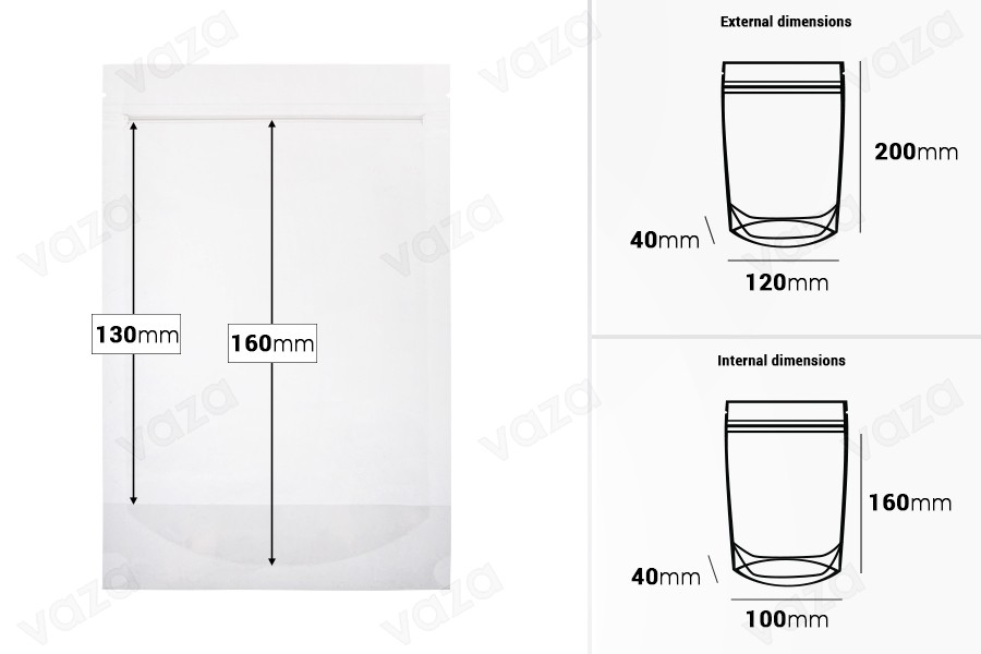 Transparent Doypack stand-up pouch with zipper, also heat-sealable in size 120x40x200 mm - 100 pcs.-image_dimensions