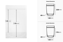 Σακουλάκια τύπου Doy Pack 140x40x220 mm διάφανα με κλείσιμο zip και δυνατότητα σφράγισης με θερμοκόλληση - 100 τμχ-εικόνα_διαστάσεις