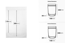 Transparent Doypack stand-up pouch with zipper, also heat-sealable in size 160x40x240 mm - 100 pcs. Transparent Doypack stand-up pouch with zipper, also heat-sealable in size 160x40x240 mm - 100 pcs.-image_dimensions