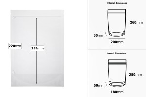 Sachets de type Doypack 200 x 50 x 295 mm transparents avec fermeture zip et possibilité de fermeture par thermoscellage - 100 pcs-photo_dimensions