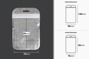 Sachets avec fermeture éclair 85 x 130 mm, dos argenté non tissé, face transparente et eurohole - 100 pcs-εικόνα_διαστάσεις