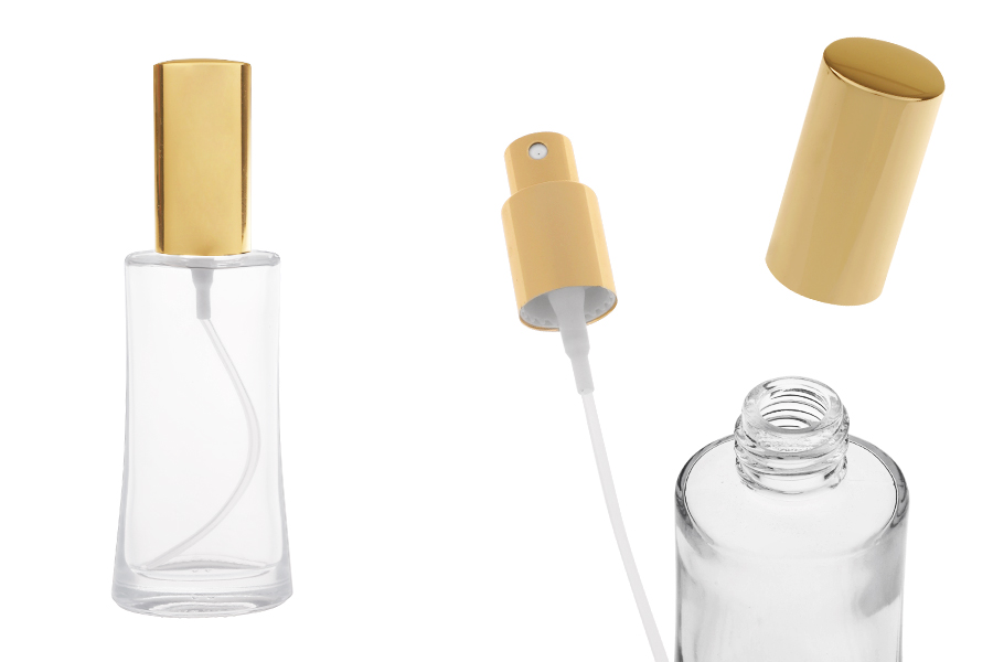 Oval glass bottle 50ml (18/415) with gold shiny spray for perfumes - (minimum order: 1 carton) Oval glass bottle 50ml (18/415) with gold shiny spray for perfumes - (minimum order: 1 carton)-image_product