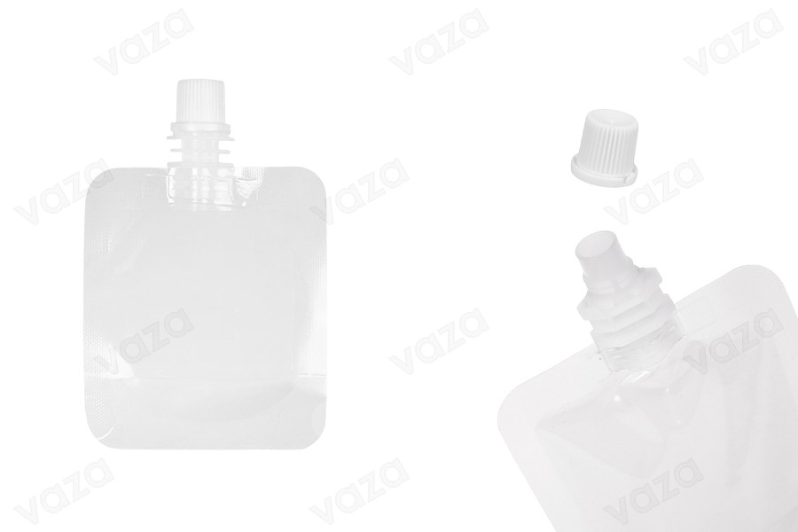 Paketim transparent i tipit Doy Pack 50 ml me kapak sigurie të bardhë - 50 copë Paketim transparent i tipit Doy Pack 50 ml me kapak sigurie të bardhë - 50 copë -εικόνα_προϊοντική