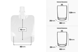 Sachet Doy Pack transparent de 50 ml avec bouchon de sécurité blanc - 50 unités-photo_dimensions