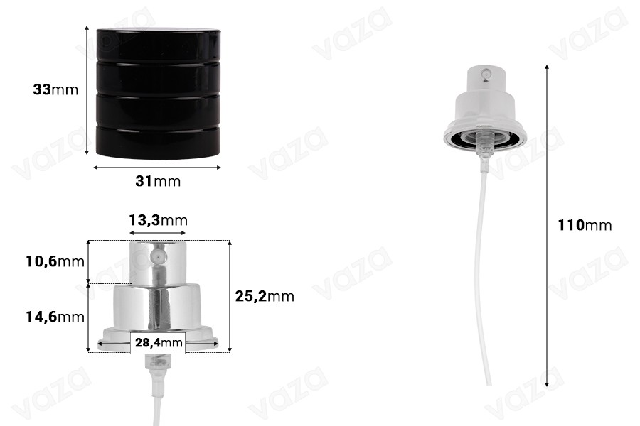 Set - Sprej PP15 në ngjyrë ari ose argjendi me kapak plastik të zi (për 100 ml) Set - Sprej PP15 në ngjyrë ari ose argjendi me kapak plastik të zi (për 100 ml)-imazh_dimensione