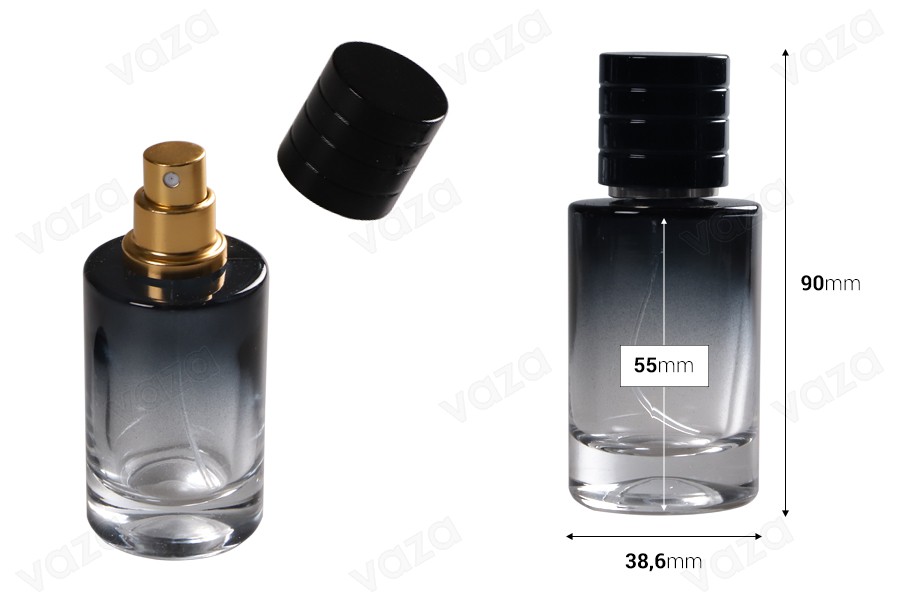 Γυάλινη φιάλη αρωμάτων 30 ml με σπρέι και μαύρο καπάκι (PP 15) Γυάλινη φιάλη αρωμάτων 30 ml με σπρέι και μαύρο καπάκι (PP 15)-εικόνα_διαστάσεις