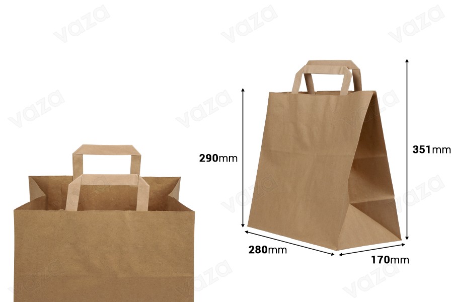 Paper bag with flat handle in earthy color and dimensions 280x170x290 mm Paper bag with flat handle in earthy color and dimensions 280x170x290 mm-image_dimensions