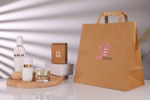 Paper bag with flat handle in earthy color and dimensions 280x170x290 mm-εικόνα_σύνθεση