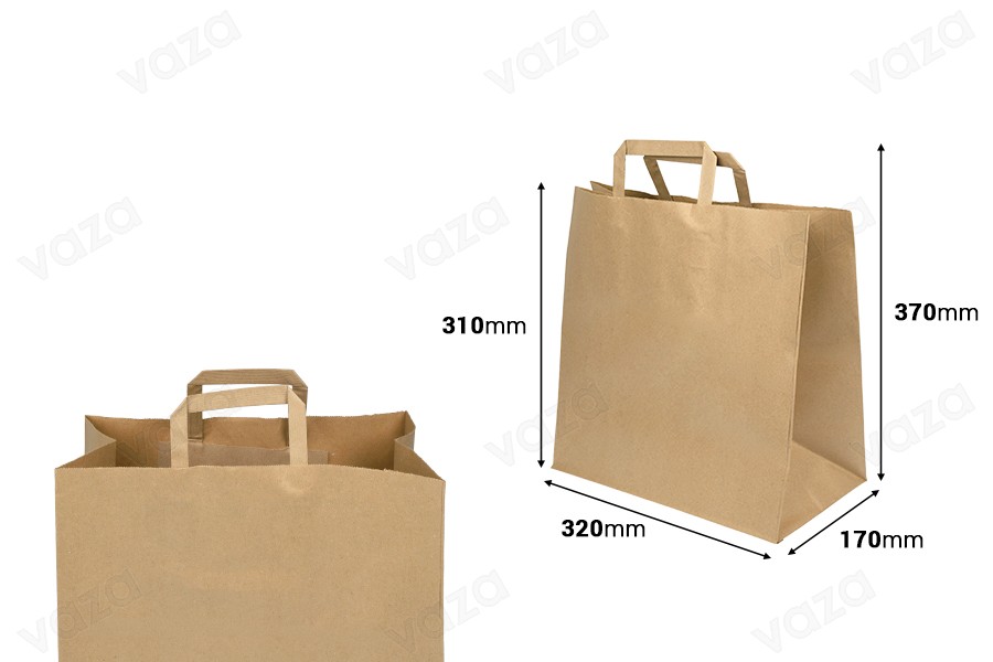 Paper bag with flat handle in earthy color and dimensions 320x170x310 mm Paper bag with flat handle in earthy color and dimensions 320x170x310 mm-image_dimensions