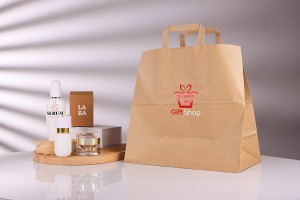Paper bag with flat handle in earthy color and dimensions 320x170x310 mm-εικόνα_σύνθεση