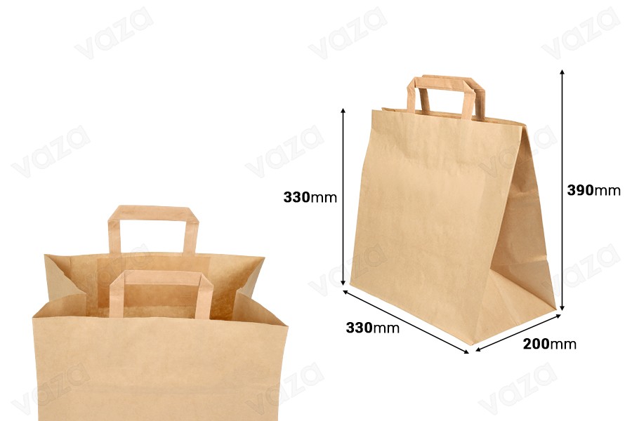 Paper bag with flat handle in earthy color and dimensions 330x200x330 mm Paper bag with flat handle in earthy color and dimensions 330x200x330 mm-εικόνα_διαστάσεις
