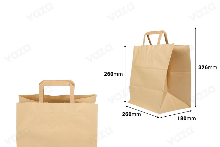 Sac de transport en papier avec poignée plate de couleur terre et dimensions 260x180x260 mm - 25 pcs Sac de transport en papier avec poignée plate de couleur terre et dimensions 260x180x260 mm - 25 pcs-photo_dimensions