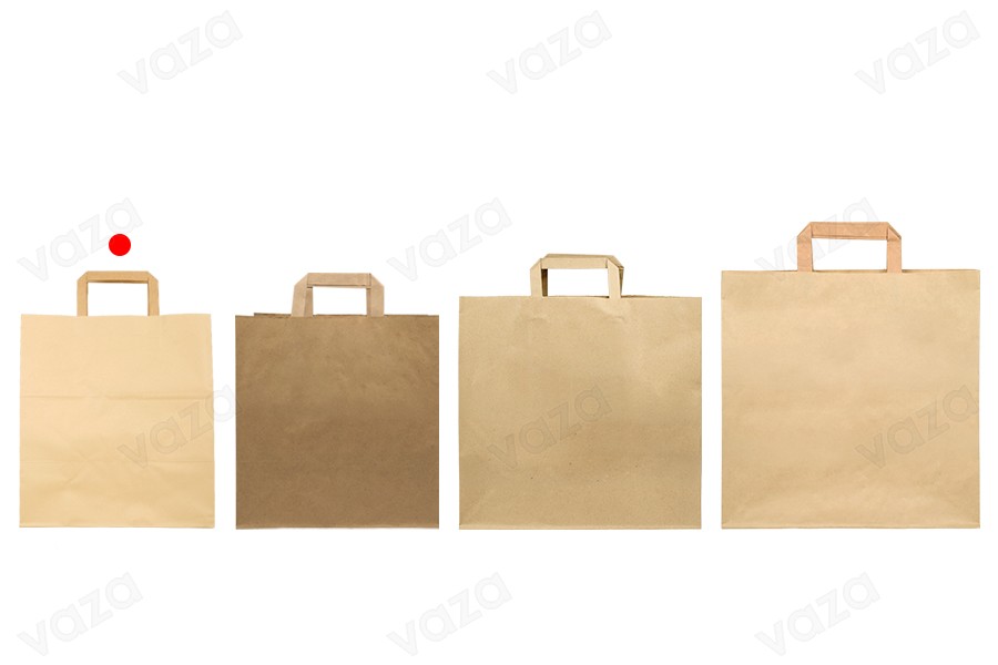 Sac de transport en papier avec poignée plate de couleur terre et dimensions 260x180x260 mm - 25 pcs Sac de transport en papier avec poignée plate de couleur terre et dimensions 260x180x260 mm - 25 pcs-photo_groupe