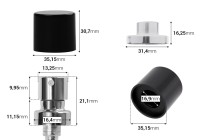 Aluminiumspray Crimp mit Magnetdeckel 15 mm in zwei Farben Aluminiumspray Crimp mit Magnetdeckel 15 mm in zwei Farben