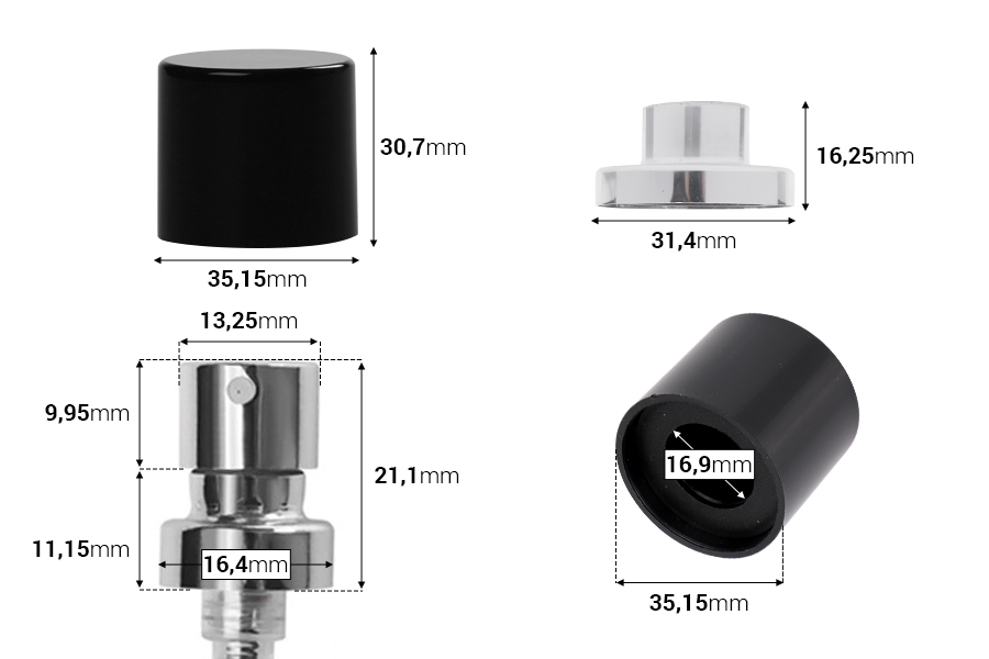 Aluminiumspray Crimp mit Magnetdeckel 15 mm in zwei Farben Aluminiumspray Crimp mit Magnetdeckel 15 mm in zwei Farben