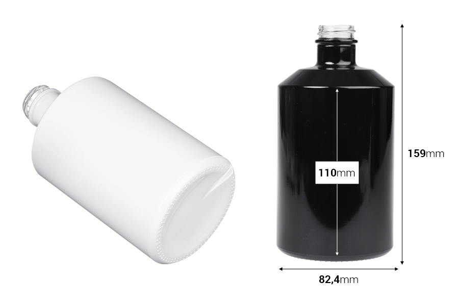 Cylindrical glass bottle 500 ml in white or black color Cylindrical glass bottle 500 ml in white or black color-image_dimensions