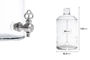 Glasflasche für Parfüme 500ml zylindrisch, mit Anschluss für einen Wasserhahn (wählen Sie den Wasserhahn aus dem Zubehör)*-εικόνα_διαστάσεις