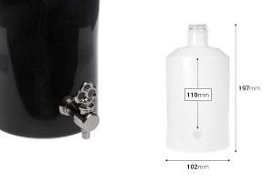 Flacon en verre de 1000 ml pour parfums en blanc ou noir avec un support de robinet *(choisissez le robinet parmi les articles d'accompagnement)-εικόνα_διαστάσεις