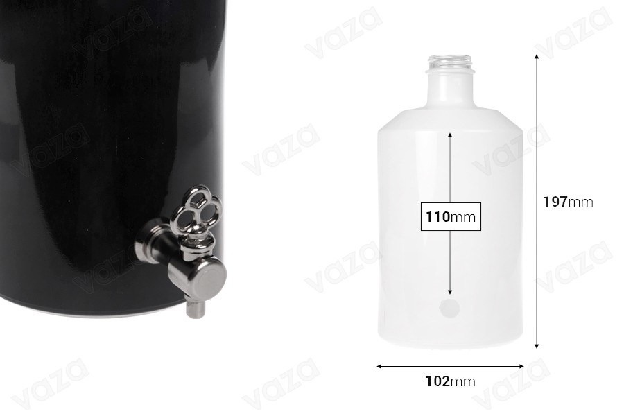 1000 ml glass bottle for perfumes in white or black with a tap holder *(choose the tap from the accompanying items) 1000 ml glass bottle for perfumes in white or black with a tap holder *(choose the tap from the accompanying items)-image_dimensions