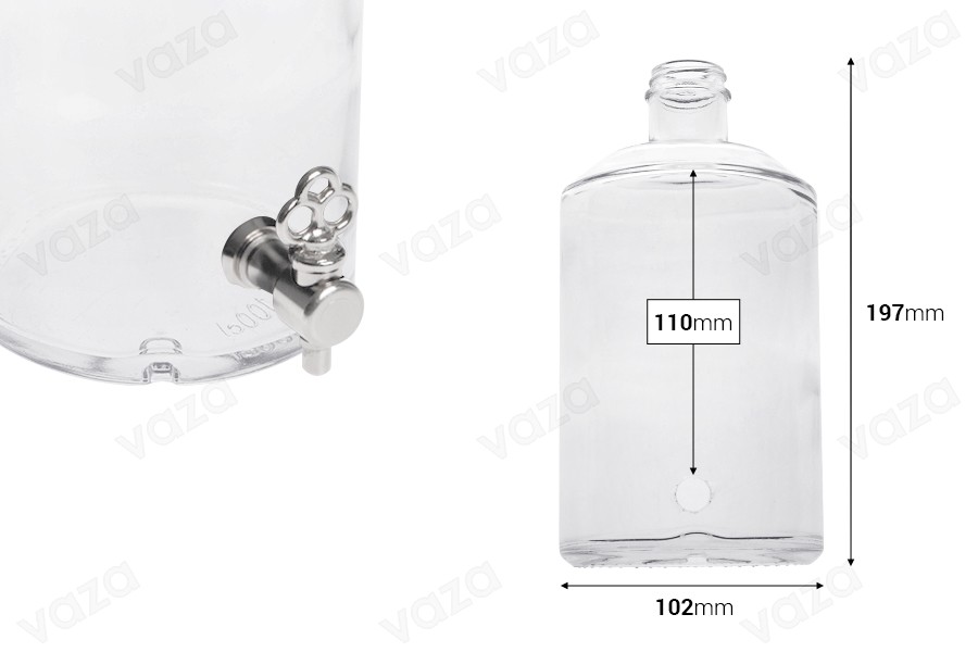 Flacon en verre 1000 ml pour parfums avec support pour robinet (choisir le robinet parmi les accessoires)*-photo_dimensions