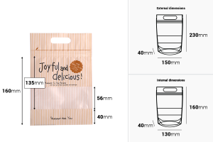 Sachets transparents Doypack 150 x 40 x 230 mm avec fermeture zip, poignée et possibilité de thermoscellage - 50 pcs-εικόνα_διαστάσεις