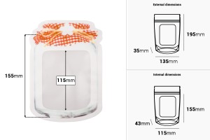 Beutel vom Typ Doy Pack in Form eines Glases 135x35x195mm mit "Reißverschluss" - 50 Stück-εικόνα_διαστάσεις