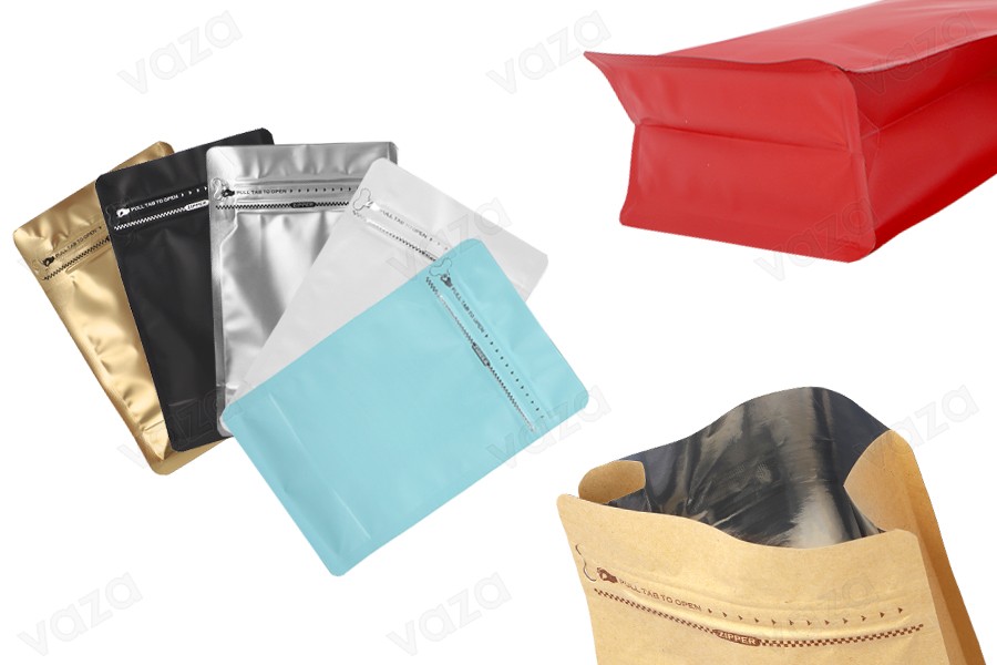 Sacchetti in alluminio tipo Doy Pack 130x70x200 mm termosaldabili con nastro sigillante e uso di cerniera -25 pz Sacchetti in alluminio tipo Doy Pack 130x70x200 mm termosaldabili con nastro sigillante e uso di cerniera -25 pz-immagine_prodotto