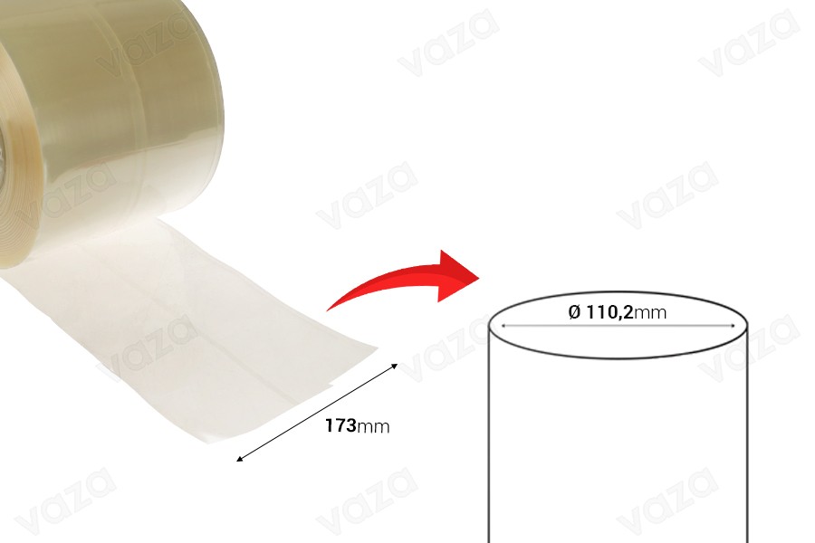 Kapsulë plastike që tkurret me nxehtësi, me gjerësi 173 mm dhe prerje – në metër linear (Φ 110.2 mm) Kapsulë plastike që tkurret me nxehtësi, me gjerësi 173 mm dhe prerje – në metër linear (Φ 110.2 mm)-imazh_dimensione