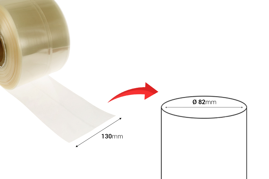 Gjerësia e kapsulës së tkurrshme nga nxehtësia 130 mm - në metër të rrjedhshëm (Φ 82 mm) Gjerësia e kapsulës së tkurrshme nga nxehtësia 130 mm - në metër të rrjedhshëm (Φ 82 mm)-imazh_dimensione