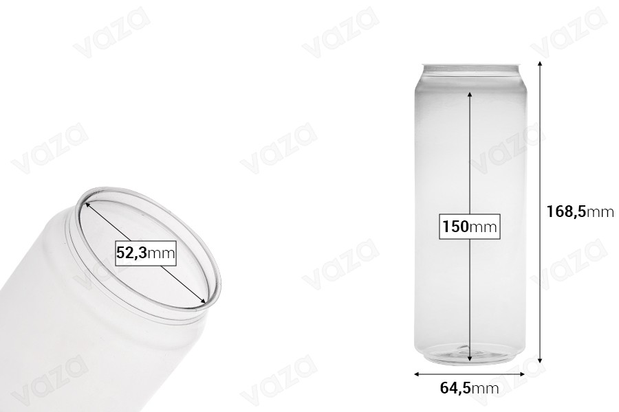 Bottiglia trasparente in plastica (PET) da 500 ml senza tappo - 100 pezzi Bottiglia trasparente in plastica (PET) da 500 ml senza tappo - 100 pezzi-εικόνα_διαστάσεις