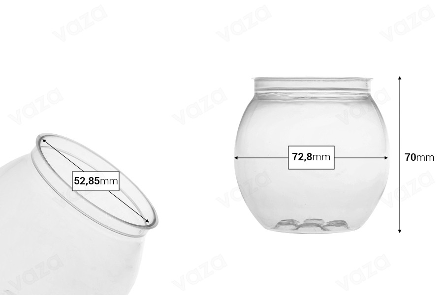 Bouteilles sphériques transparentes en plastique (PET) de 210 ml sans bouchon - 200 unités Bouteilles sphériques transparentes en plastique (PET) de 210 ml sans bouchon - 200 unités-photo_dimensions